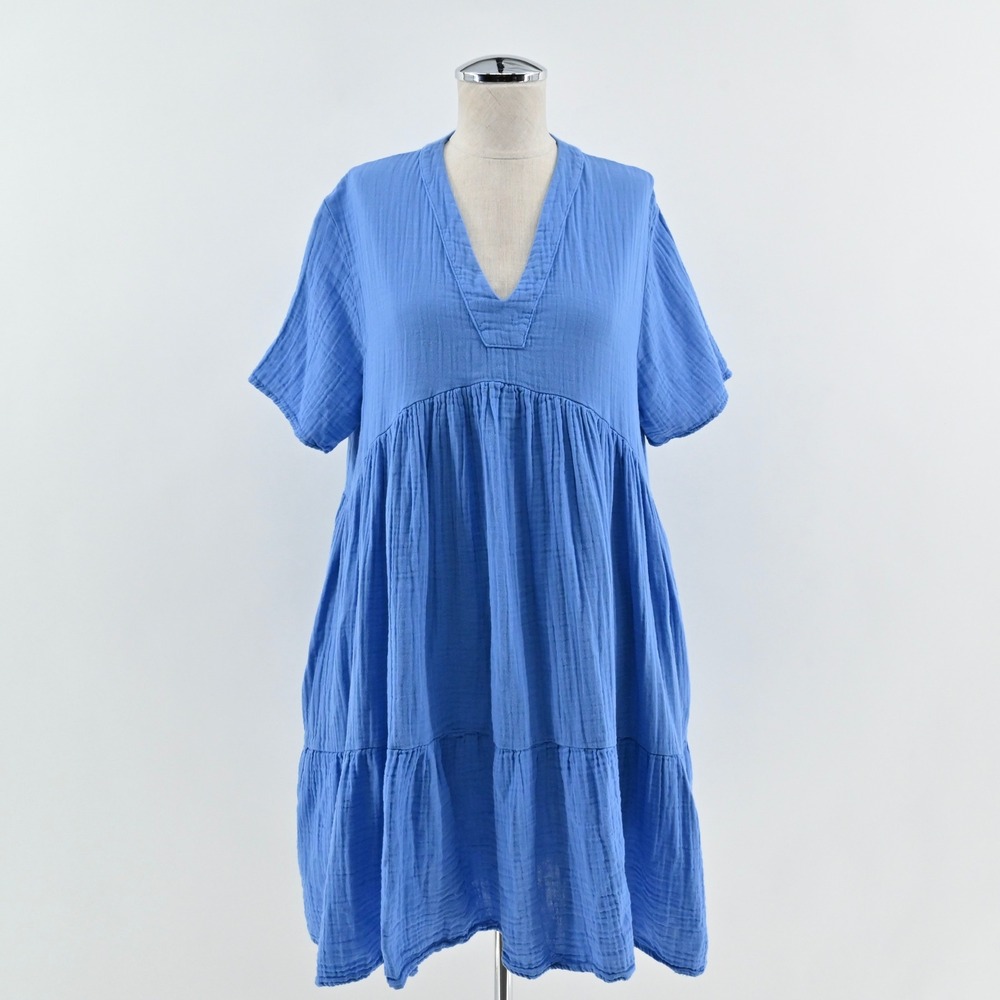 9 Seed Womens Cotton Tiered‎ Mini Dress Size PS Blue Resort Bohemian Vacation